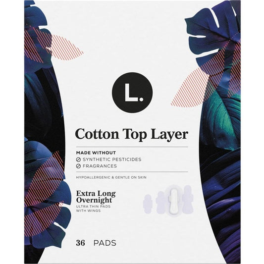 L. Pads Ultra Thin Cotton Top Layer Overnight 36 Count Wings