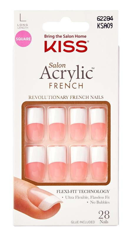 Kiss Salon Acrylic French 28 Count Long Length Pink