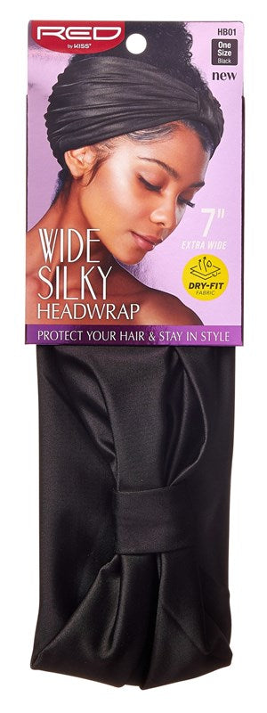 Kiss Red Wide Silky Headwrap 7Inch Extra Wide Black