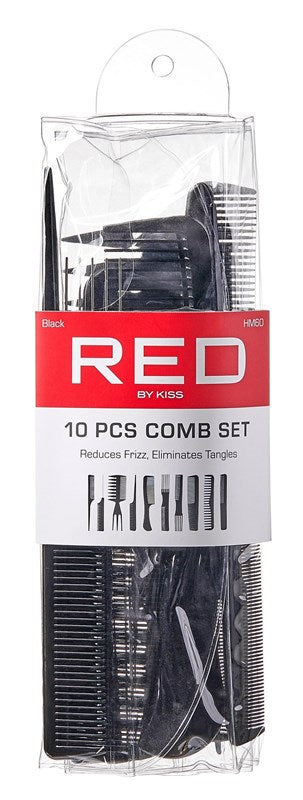 Kiss Red Pro Comb 10-Piece Set (Black)