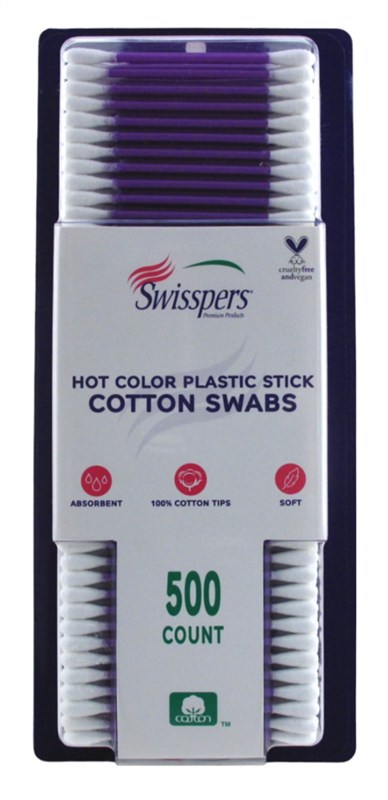 Swisspers Cotton Swabs 500 Count Hot Color Plastic Stick