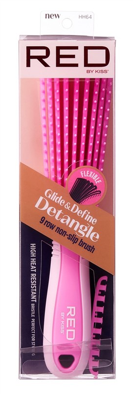 Kiss Red Brush Glide & Define Detangle 9 Row Non-Slip Pink