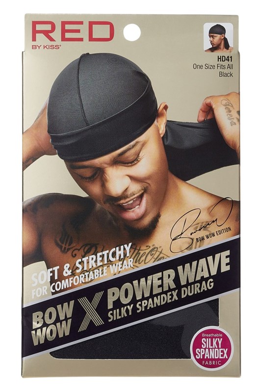 Kiss Red Durag Bow Wow Power Wave Silky Spandex Black