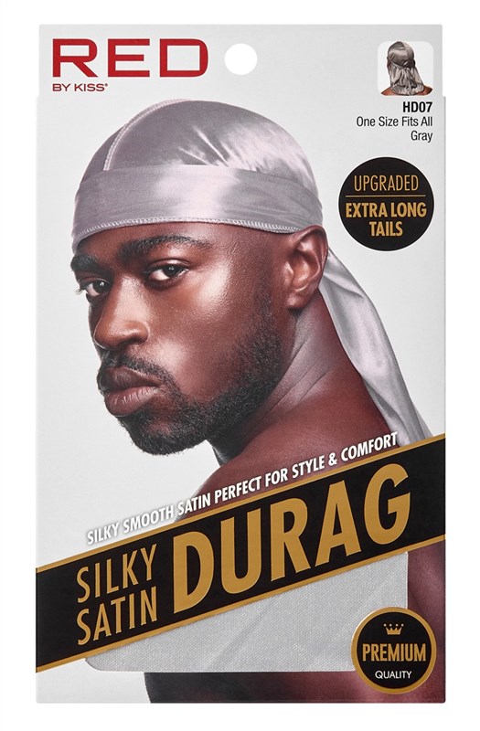 Kiss Red Durag Silky Satin Gray Extra Long Tails (12in)