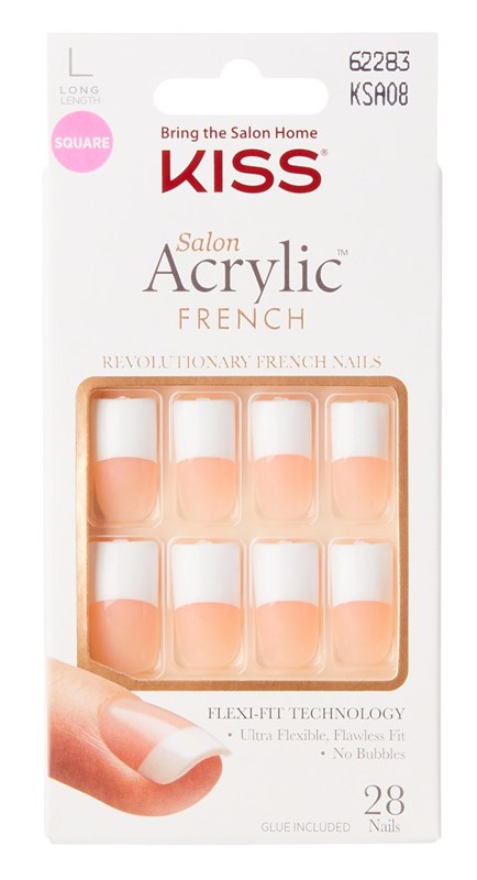 Kiss Salon Acrylic French 28 Count Long Length Nude