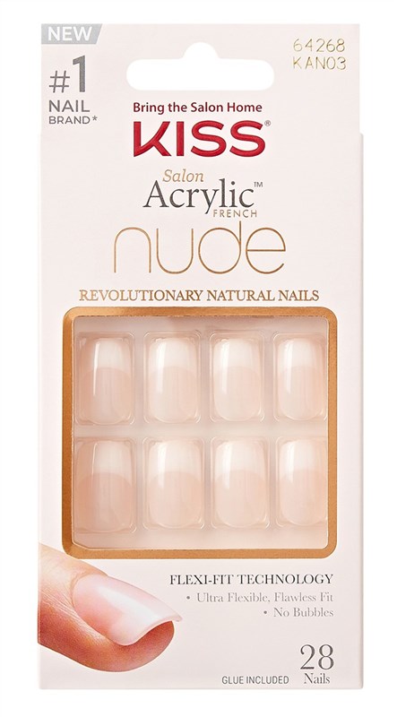 Kiss Salon Acrylic Nude French 28 Count Medium Length Flat