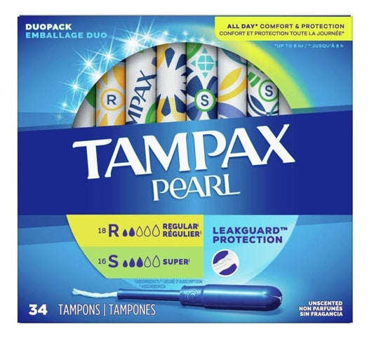 Tampax Tampons Pearl Duo Pack 34 Ct Unscentd 17 Reg+17 Super
