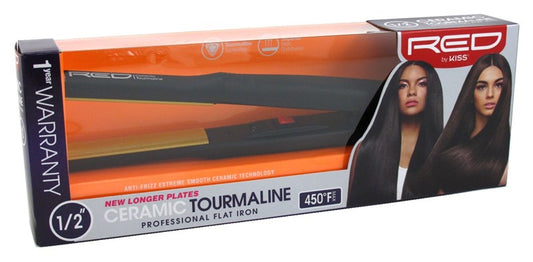 Kiss Red Flat Iron 0.5Inch Ceramic Tourmaline