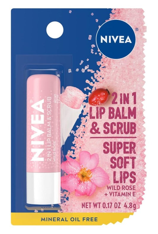 Nivea Lip 2 In 1 Lip Balm & Scrub Wild Rose + Vit E 0.17oz