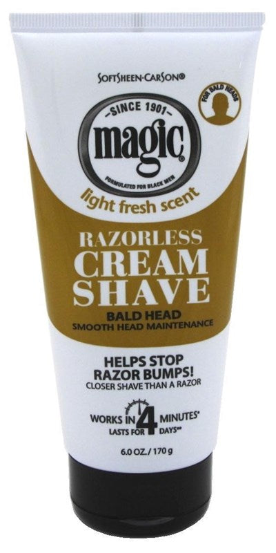 Magic Razorless Cream Shave Bald Head Fresh Scent 6oz Tube