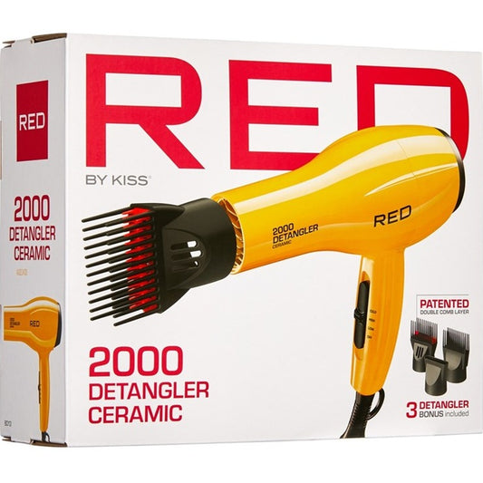 Kiss Red Dryer 2000 Detangler Ceramic 3 Attachments Yellow