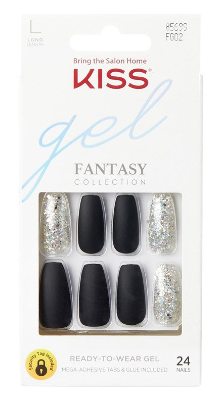Kiss Gel Fantasy Collection 24 Count Blk/Sparkle Long Length