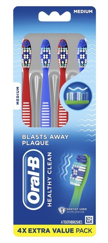 Oral-B Toothbrush Healthy Clean Medium 4 Count Value Pk