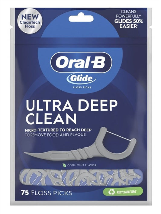Oral-B Glide Floss Picks Ultra Deep Clean Cool Mint 75 Count