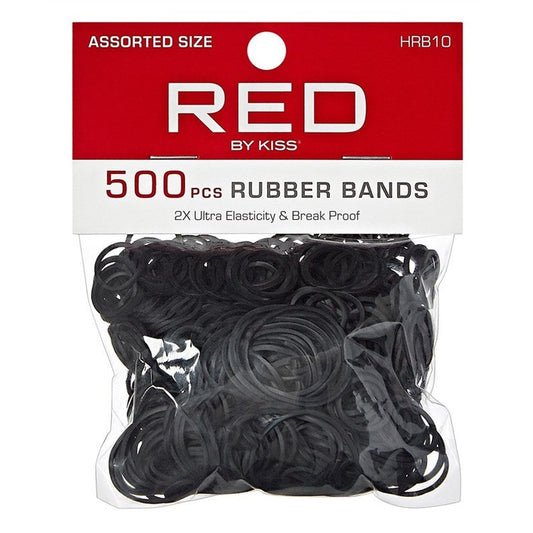 Kiss Red Rubber Bands 500 Ct Black Assorted Sizes (12in)