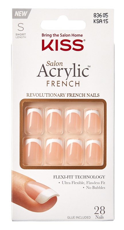 Kiss Salon Acrylic French 28 Count Short Length Nude