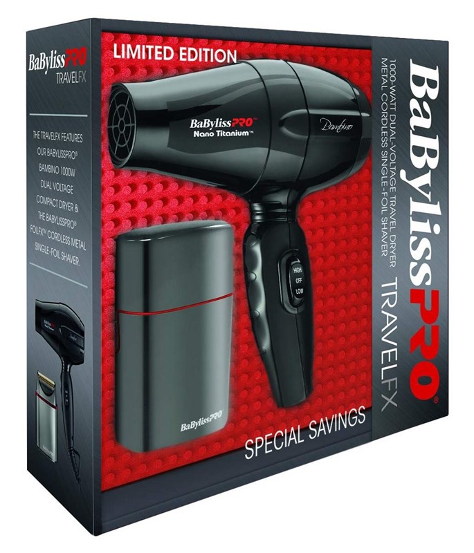 Babyliss Pro Nano Titanium Dryer Bambino+Shaver Travelfx