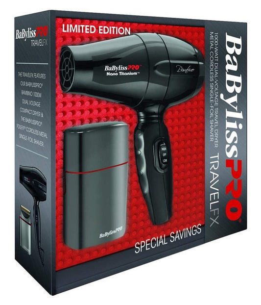 Babyliss Pro Nano Titanium Dryer Bambino+Shaver Travelfx