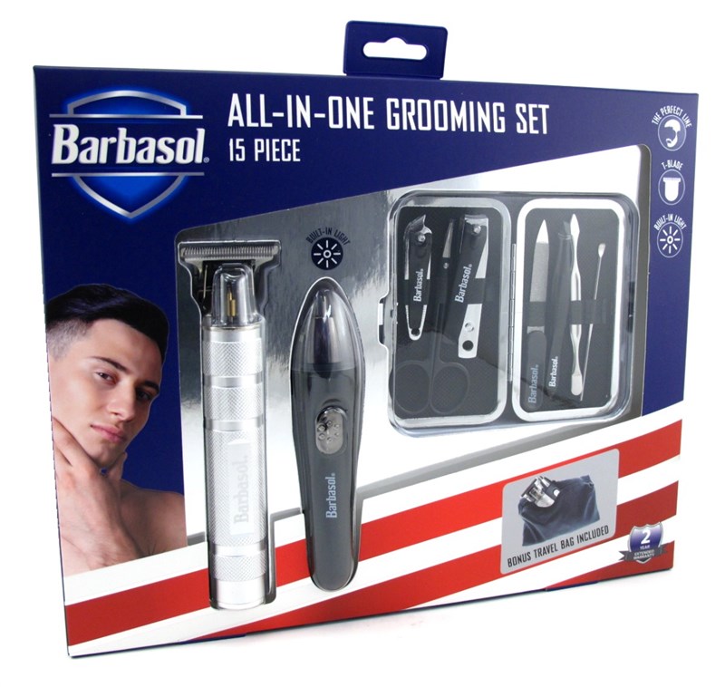 Barbasol All-In-One Grooming Set 15 Piece Bonus Travel Bag