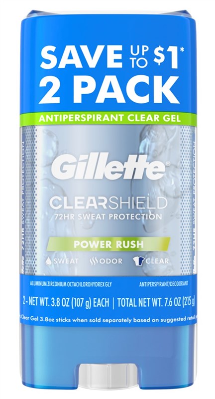 Gillette Deodorant Twin Pack Power Rush 3.8oz Clear Gel