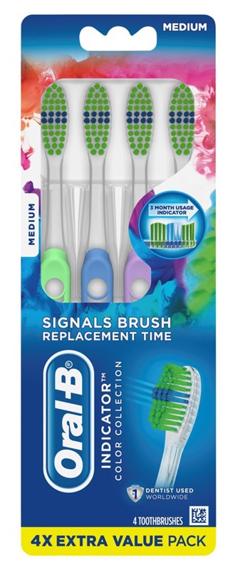 Oral-B Toothbrush Indicator Color Collection Medium 4-Pack
