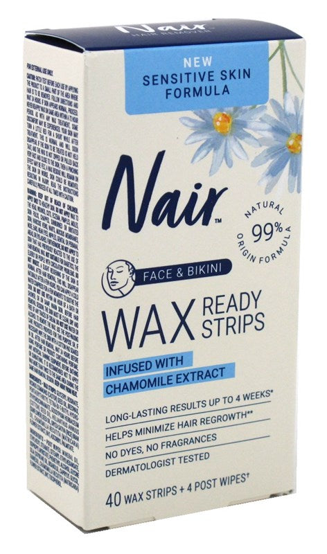 Nair Hair Remover Wax Ready Strips 40 Count Sensitive Face