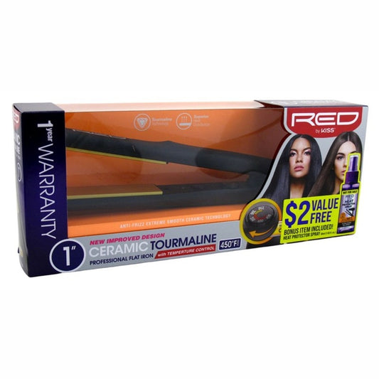 Kiss Red Flat Iron 1Inch Ceramic Tourmaline