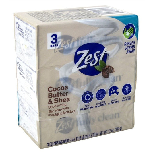 Zest Bath Bars 4oz 3 Count Cocoa Butter & Shea
