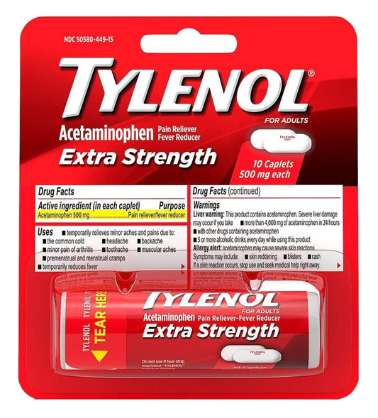 Tylenol Extra Strength 500Mg Caplet 10 Count (12in) Display