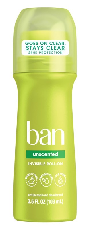Ban Deodorant 3.5oz Roll-On Unscented 24Hr Protection