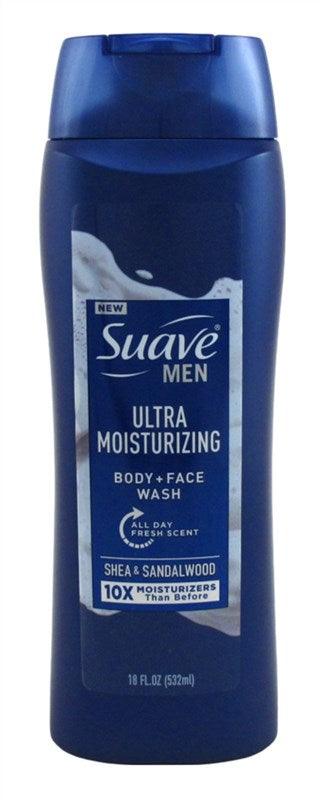 Suave Body + Face Wash Men 18oz Ultra Moist Shea Sandalwd